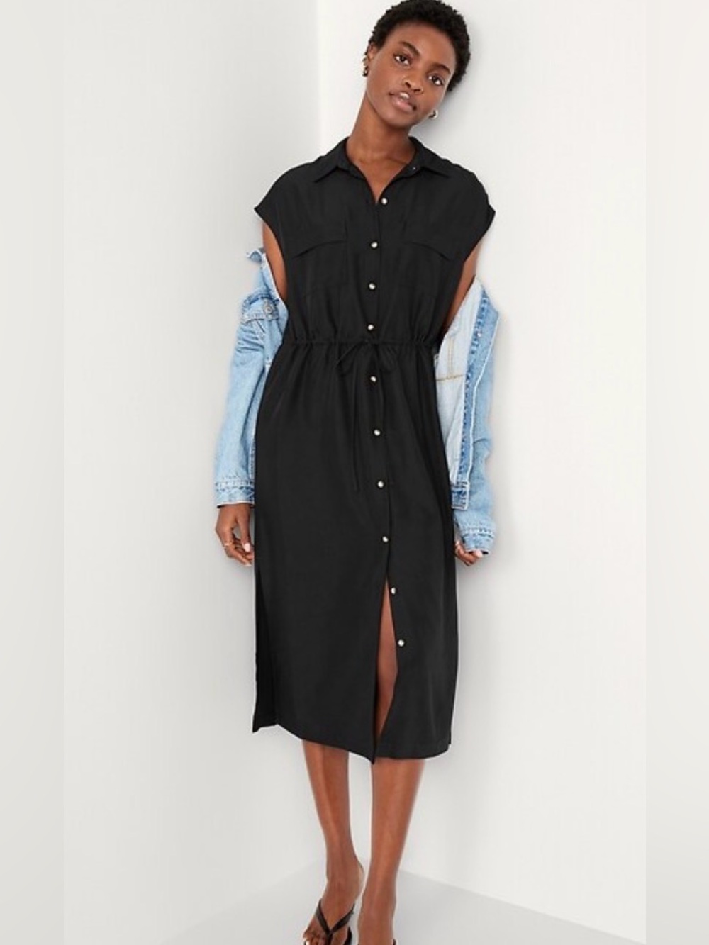 Old Navy Waist-Defined Utility Midi Shirt Dress, Size Medium. - Picture 4 of 11